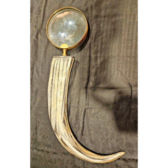 Vintage 1940s 21" Taxidermy Horn w/ 6" Magnifying Glass Optical Lens - Rare Find - Picture 1 of 10